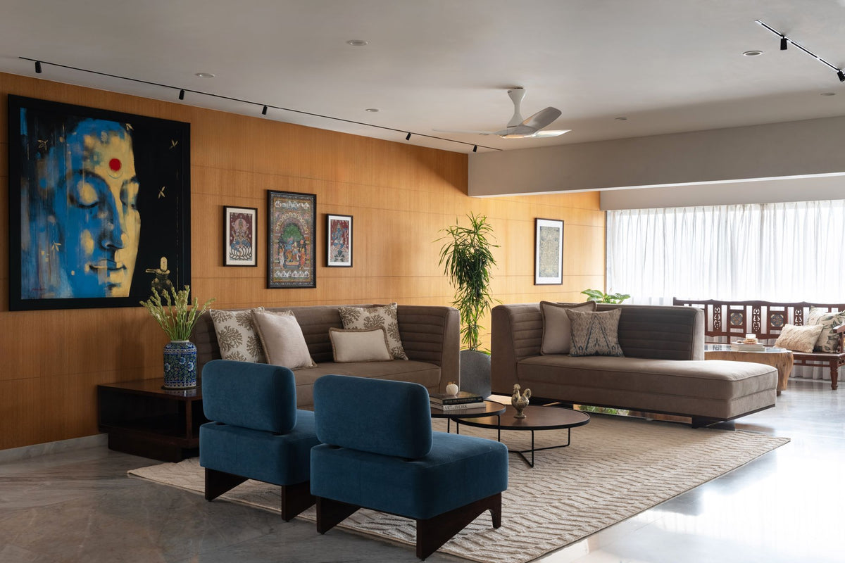 Insignia Wool and Silk Rug in a wide living room, handloom New Zealand wool and silk with a low sheen.