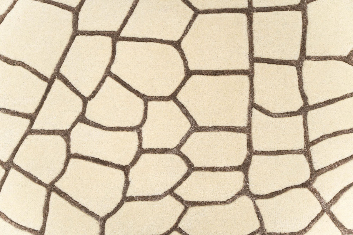 Terraform Wool & Silk Rug close up, hand tufted New Zealand wool and Botanical Silk in a cell pattern.