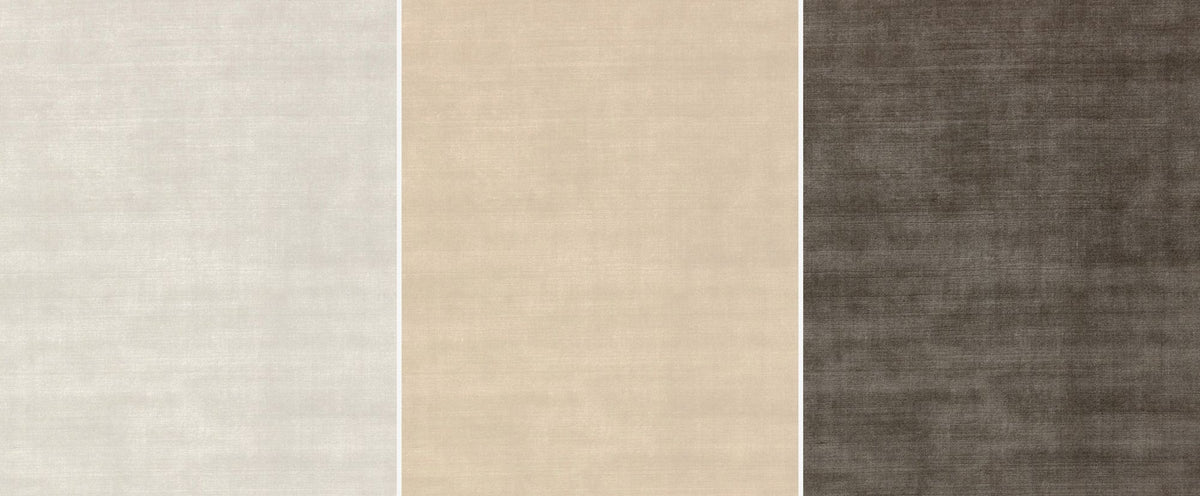 The Cashmere Blend rug surface in Salt, Natural and Taupe side by side, handloom woven in New Zealand wool and cashmere.