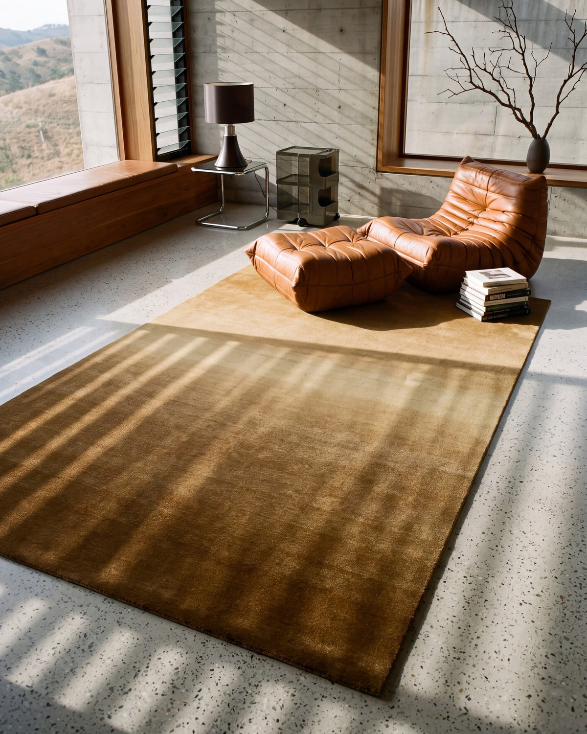 Solaris, Ombré Anomaly rug, Umber, study from above, afternoon, lengthwise