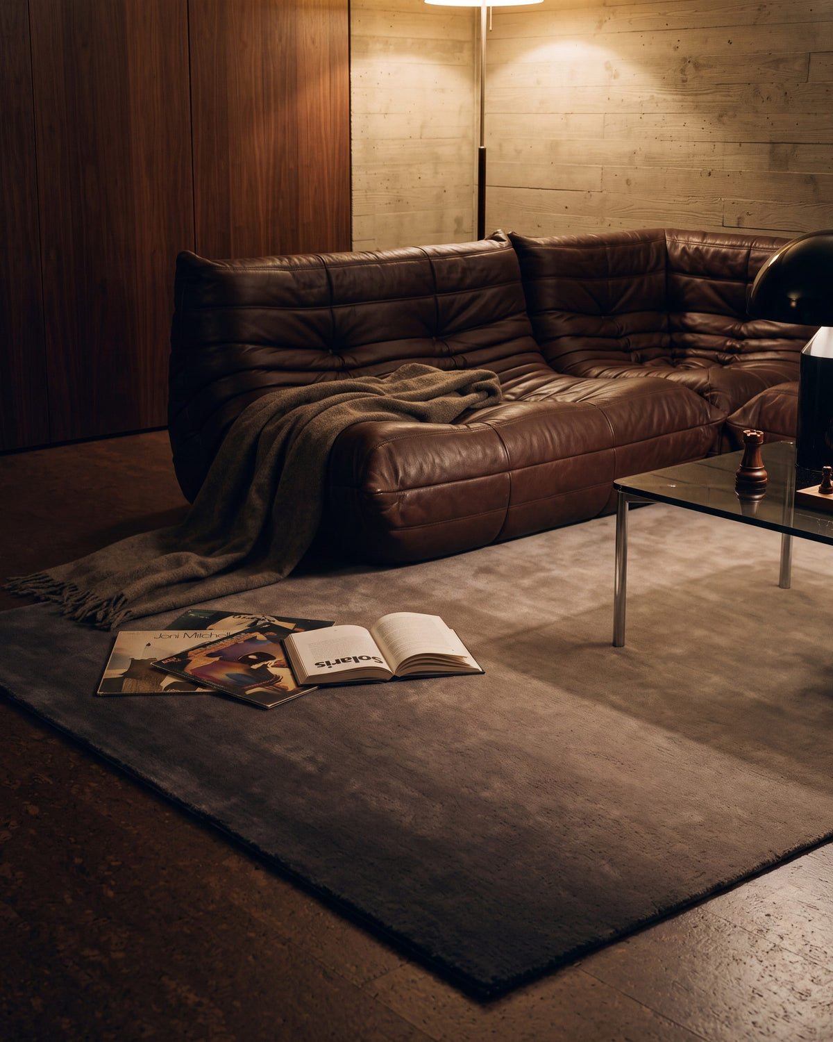 Solaris, Ombré Taupe rug, Graphite, Late night on the rug