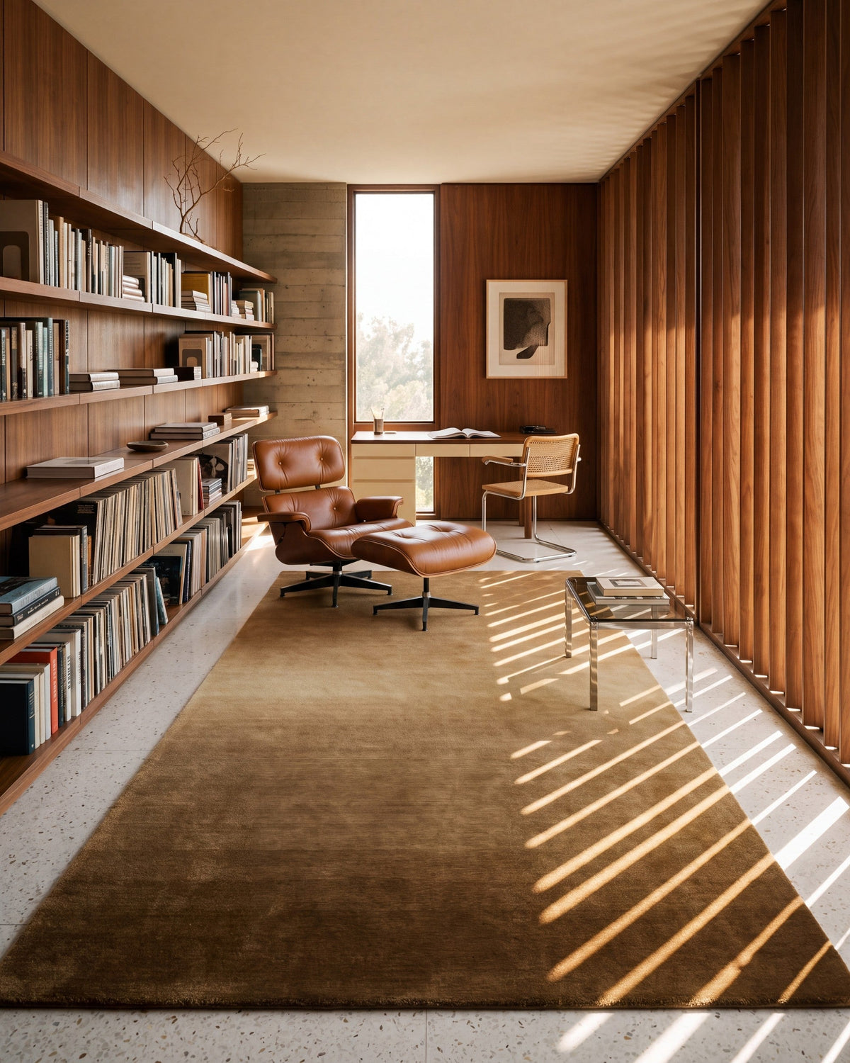 Solaris, Ombré Anomaly rug, Umber, study, afternoon, lengthwise